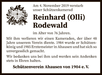 Todesanzeige von Reinhard Rodewald von SYK
