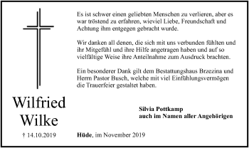 Todesanzeige von Wilfried Wilke von SYK