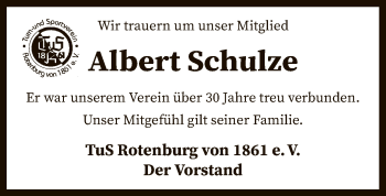 Todesanzeige von Albert Schulze von SYK
