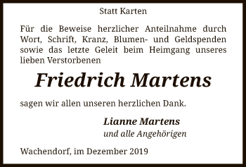 Todesanzeige von Friedrich Martens von SYK