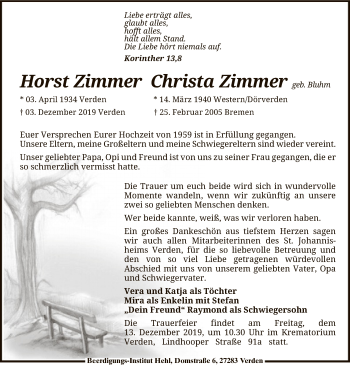 Todesanzeige von Horst und Christa Zimmer von SYK