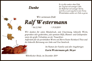 Todesanzeige von Ralf Westermann von SYK