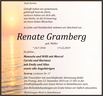 Todesanzeige von Renate Gramberg von SYK