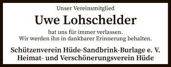 Todesanzeige von Uwe Lohschelder von SYK