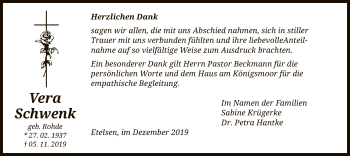 Todesanzeige von Vera Schwenk von SYK