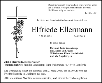 Todesanzeige von Elfriede Ellermann von SYK