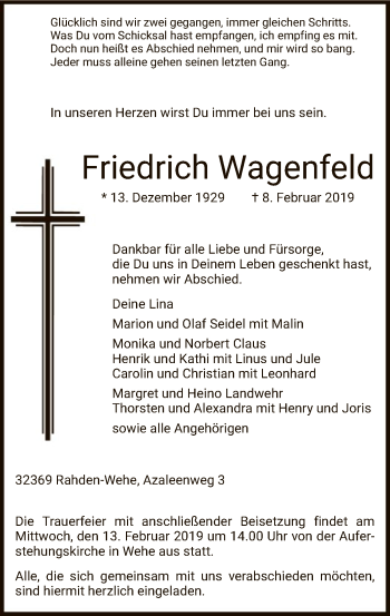 Todesanzeige von Friedrich Wagenfeld von SYK