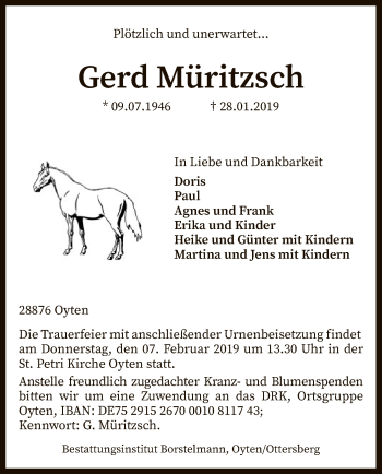 Todesanzeige von Gerd Müritzsch von SYK