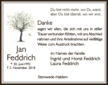 Todesanzeige von Jan Feddrich von SYK