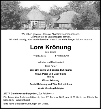 Todesanzeige von Lore Krönung von SYK