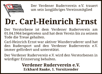Todesanzeige von Carl-Heinrich Ernst von SYK