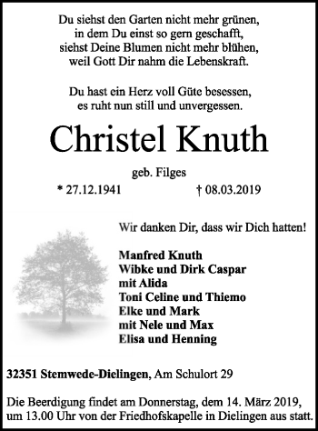 Todesanzeige von Christel Knuth von SYK