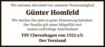 Todesanzeige von Günter Homfeld von SYK