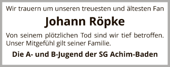 Todesanzeige von Johann Röpke von SYK