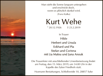 Todesanzeige von Kurt Wehe von SYK