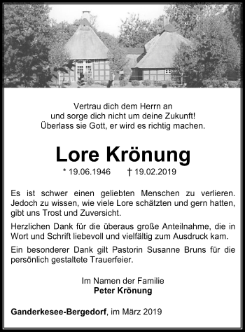 Todesanzeige von Lore Krönung von SYK