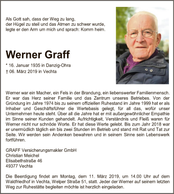 Todesanzeige von Werner Graff von SYK
