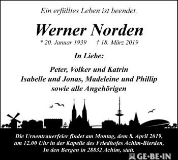 Todesanzeige von Werner Norden von SYK