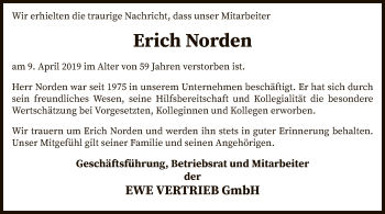 Todesanzeige von Erich Norden von SYK