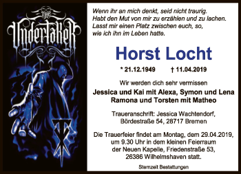 Todesanzeige von Horst Locht von SYK