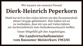 Todesanzeige von Dierk-Heinrich Peperkorn von SYK