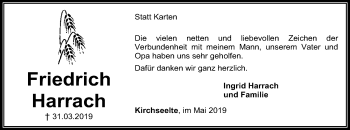 Todesanzeige von Friedrich Harrach von SYK