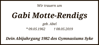 Todesanzeige von Gabi Motte-Rendigs von SYK