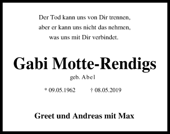 Todesanzeige von Gabi Motte-Rendigs von SYK