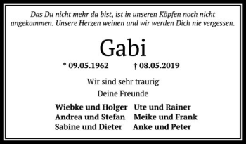 Todesanzeige von Gabi Motte-Rendigs von SYK