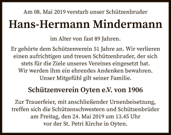 Todesanzeige von Hans-Hermann Mindermann von SYK