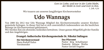 Todesanzeige von Udo Wannags von SYK