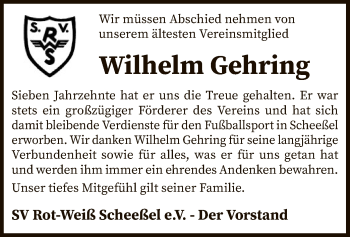 Todesanzeige von Wilhelm Gehring von SYK