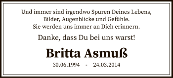 Todesanzeige von Britta Asmuß von SYK