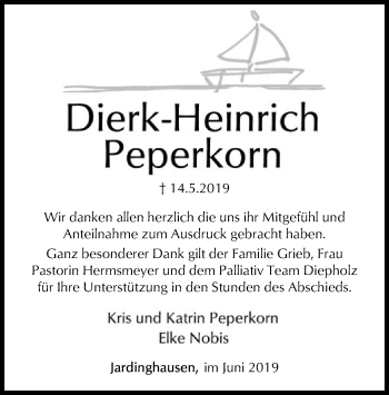 Todesanzeige von Dierk-Heinrich Peperkorn von SYK