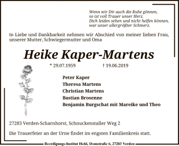 Todesanzeige von Heike Kaper-Martens von SYK