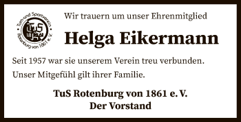 Todesanzeige von Helga Eikermann von SYK