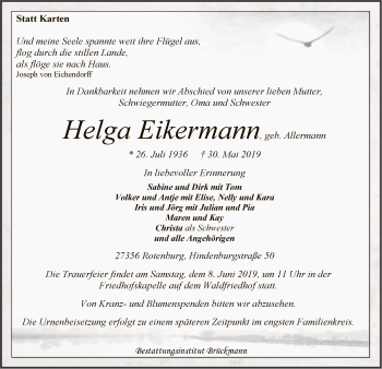 Todesanzeige von Helga Eikermann von SYK