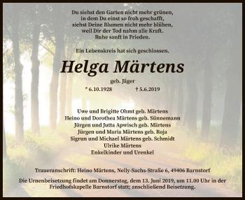 Todesanzeige von Helga Märtens von SYK