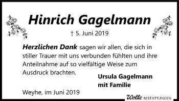 Todesanzeige von Hinrich Gagelmann von SYK