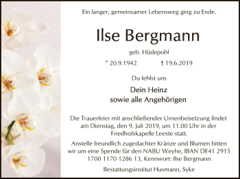 Todesanzeige von Ilse Bergmann von SYK