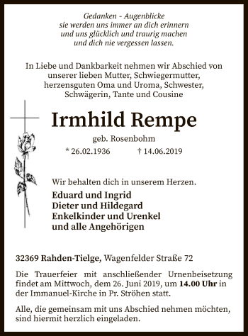 Todesanzeige von Irmhild Rempe von SYK