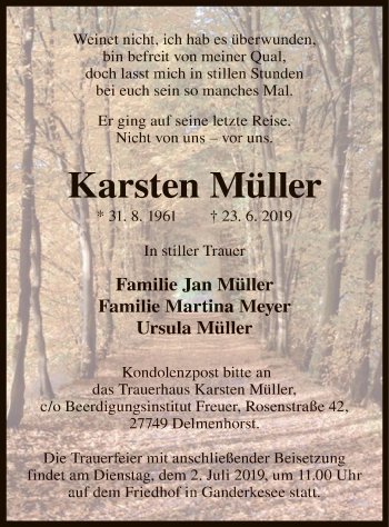 Todesanzeige von Karsten Müller von SYK