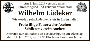 Todesanzeige von Wilhelm Lüdeker von SYK