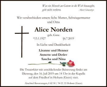 Todesanzeige von Alice Norden von SYK