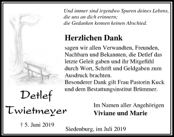 Todesanzeige von Detlef Twietmeyer von SYK
