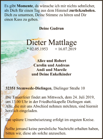 Todesanzeige von Dieter Mattlage von SYK