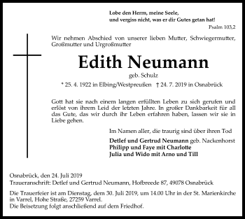 Todesanzeige von Edith Neumann von SYK