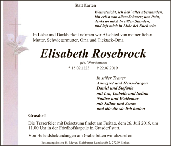 Todesanzeige von Elisabeth Rosebrock von SYK