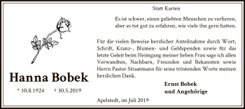Todesanzeige von Hanna Bobek von SYK