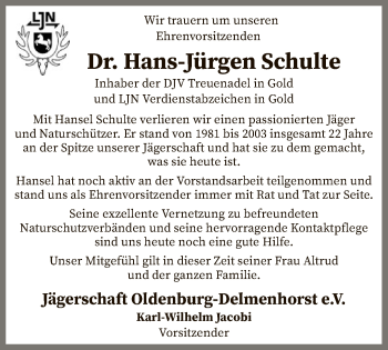 Todesanzeige von Hans Jürgen Schulte von SYK